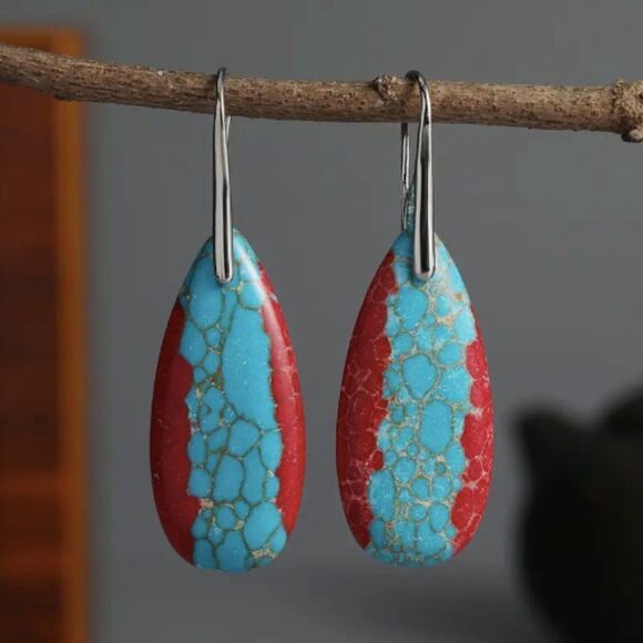 Jewelry - ✨🆕✨❤️Exquisite BoHo Emperor Stone Red & Blue S925 Plated Dangle Earrings💙✨